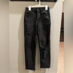 High Rise Straight Black Vanilla Star Ripped Jeans